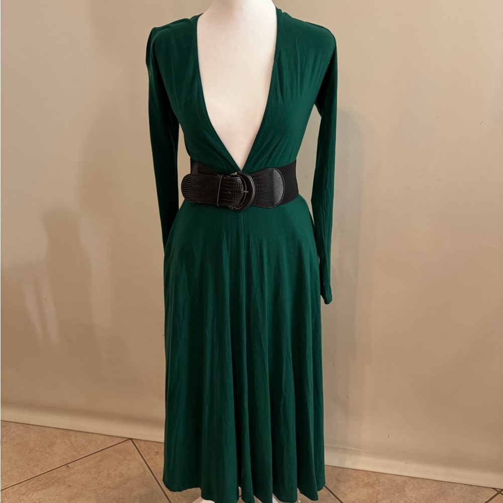 Reformation Green A-Line Long Sleeve Dress
